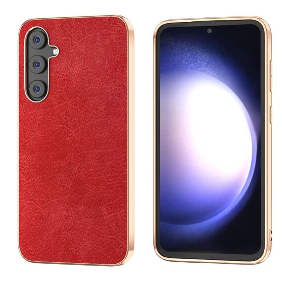 Custodia per telefono in PU con placcatura retrò Litchi Texture per Samsung Galaxy S23 FE 5G (rossa)