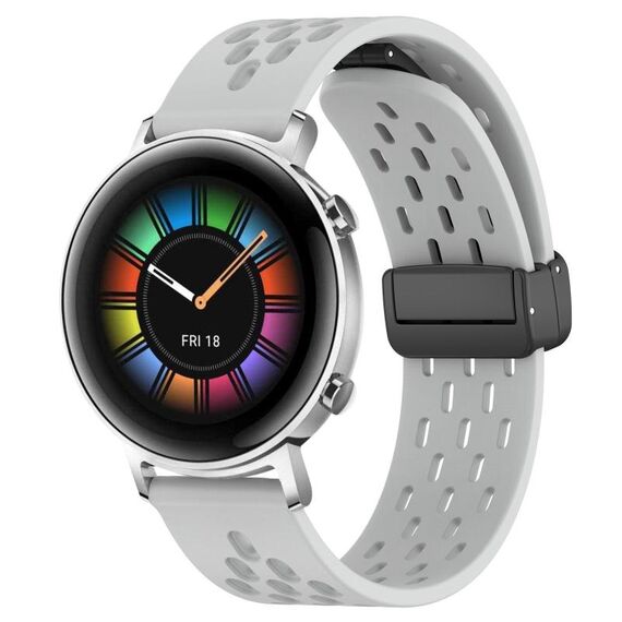 Per Huawei Watch GT2 42mm 20mm cinturino in silicone con chiusura magnetica pieghevole (grigio chiaro)