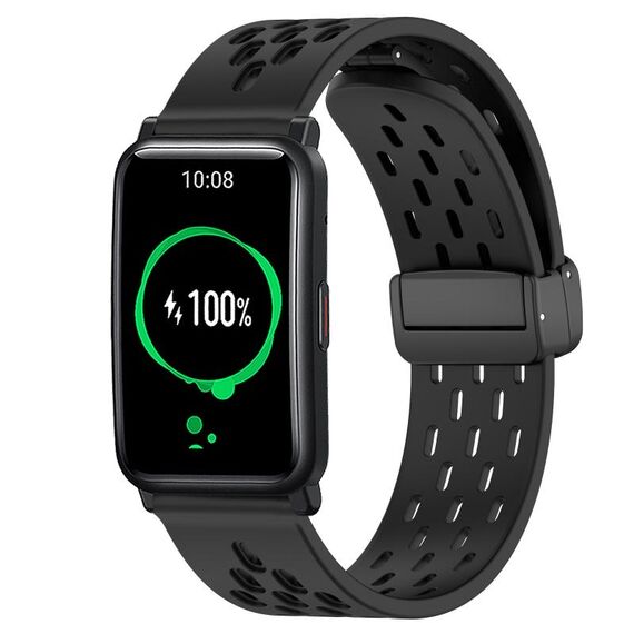 Per Honor Watch ES 20mm cinturino in silicone con chiusura magnetica pieghevole (nero)