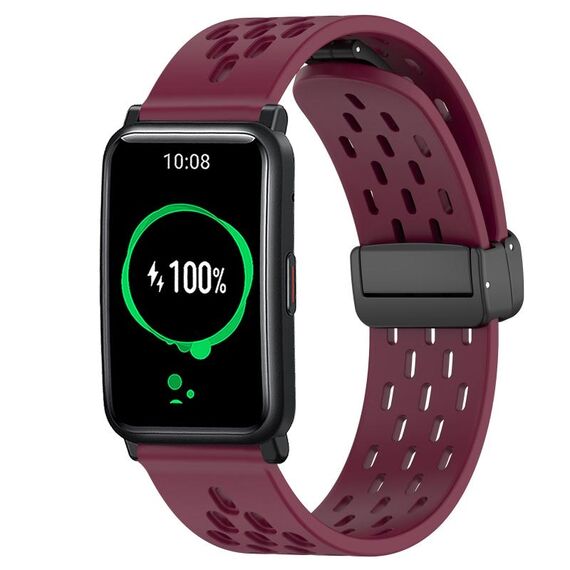 Per Honor Watch ES 20 mm pieghevole cinturino in silicone con chiusura magnetica (vino rosso)