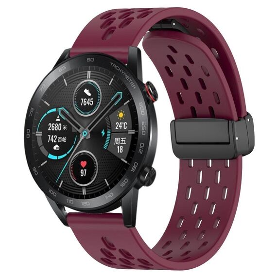 Cinturino per orologio in silicone con chiusura magnetica pieghevole per Honor MagicWatch2 42mm 20mm (vino rosso)