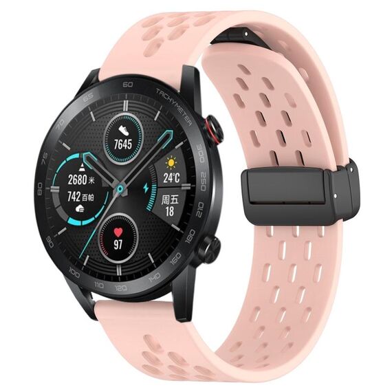 Cinturino per orologio in silicone con chiusura magnetica pieghevole per Honor MagicWatch2 42mm 20mm (rosa)