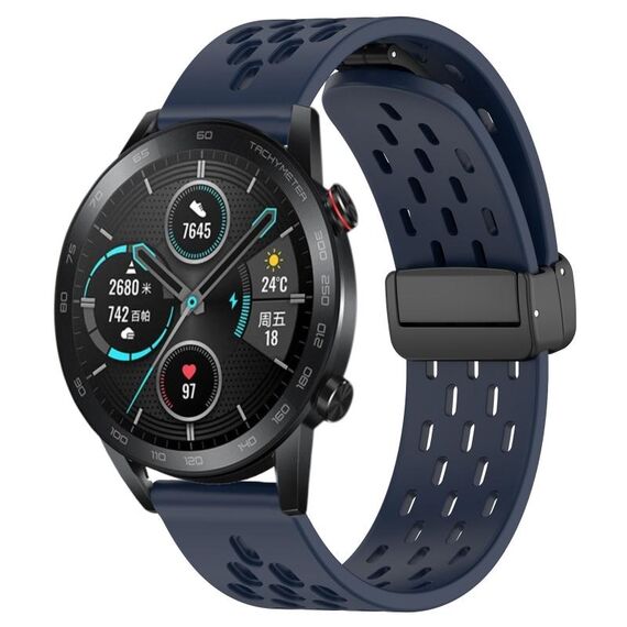 Cinturino per orologio in silicone con chiusura magnetica pieghevole per Honor MagicWatch2 42mm 20mm (blu notte)