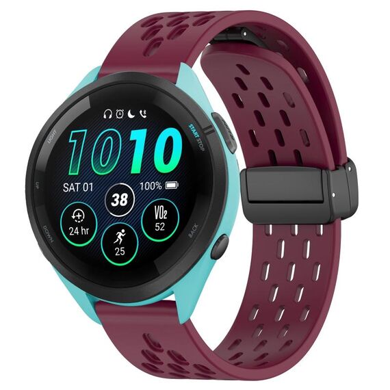 Per cinturino in silicone con chiusura magnetica pieghevole Garmin Forerunner 265 da 22 mm (vino rosso)