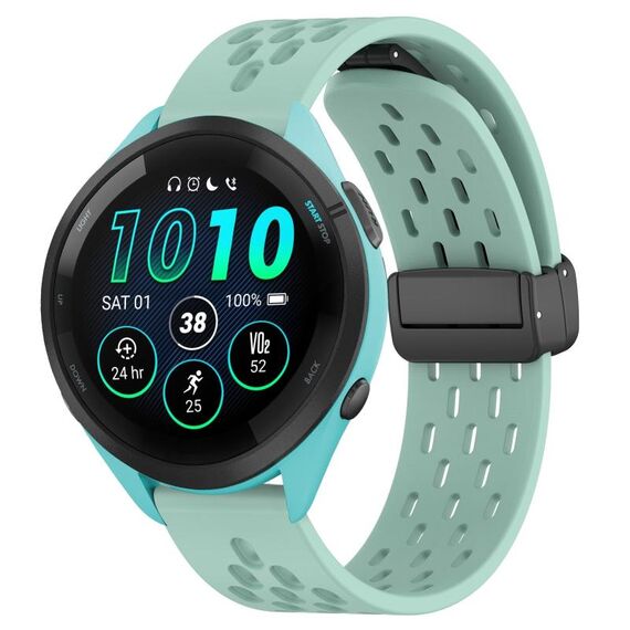 Per cinturino in silicone con chiusura magnetica pieghevole Garmin Forerunner 265 da 22 mm (verde acqua)