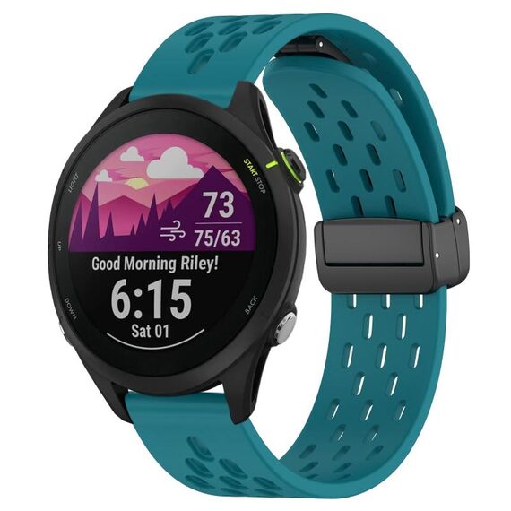 Cinturino per orologio in silicone con chiusura magnetica pieghevole da 22 mm per Garmin Forerunner 255 Music (verde nascosto)