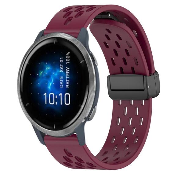 Per cinturino in silicone con chiusura magnetica pieghevole Garmin Venu 2 da 22 mm (vino rosso)