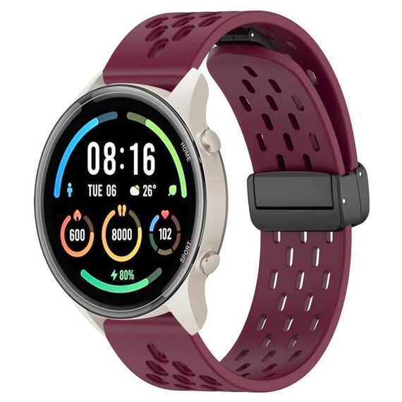 Per Xiaomi MI Watch Sport cinturino in silicone con chiusura magnetica pieghevole da 22 mm (vino rosso)