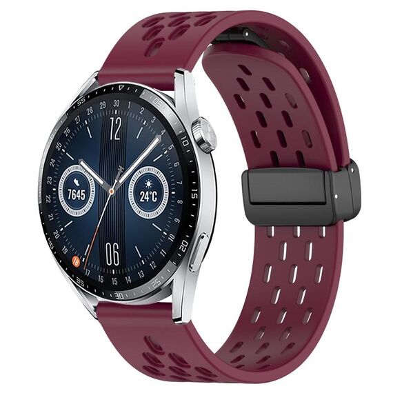 Per Huawei Watch GT3 46mm 22mm Cinturino in silicone con chiusura magnetica pieghevole (vino rosso)