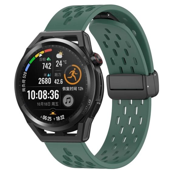 Per Huawei Watch GT Runner cinturino in silicone con chiusura magnetica pieghevole da 22 mm (verde scuro)