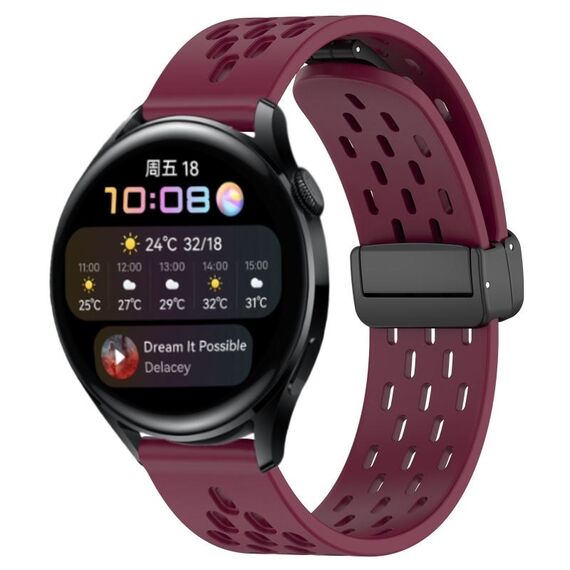 Per Huawei Watch 3 Cinturino in silicone con chiusura magnetica pieghevole da 22 mm (vino rosso)