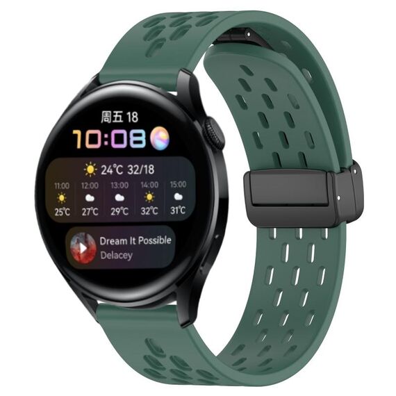 Per Huawei Watch 3 cinturino in silicone con chiusura magnetica pieghevole da 22 mm (verde scuro)
