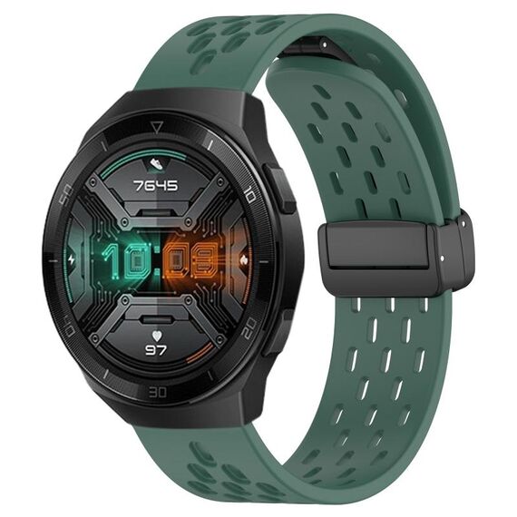 Per Huawei Watch GT 2E cinturino in silicone con chiusura magnetica pieghevole da 22 mm (verde scuro)