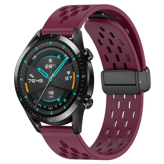 Per cinturino orologio in silicone con chiusura magnetica pieghevole Huawei GT2 46mm 22mm (vino rosso)