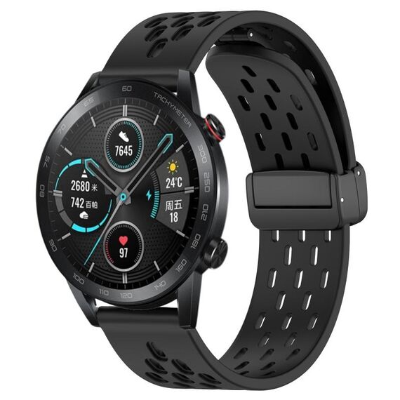 Per Honor Magic Watch 2 46mm 22mm Cinturino in silicone con chiusura magnetica pieghevole (nero)