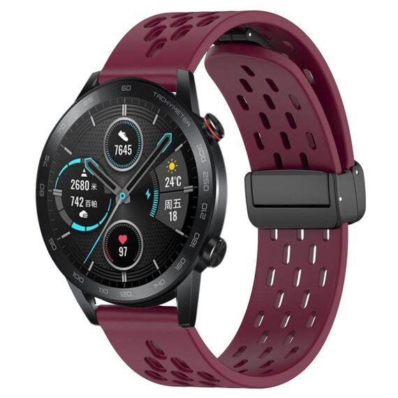 Per Honor Magic Watch 2 46mm 22mm Cinturino in silicone con chiusura magnetica pieghevole (vino rosso)