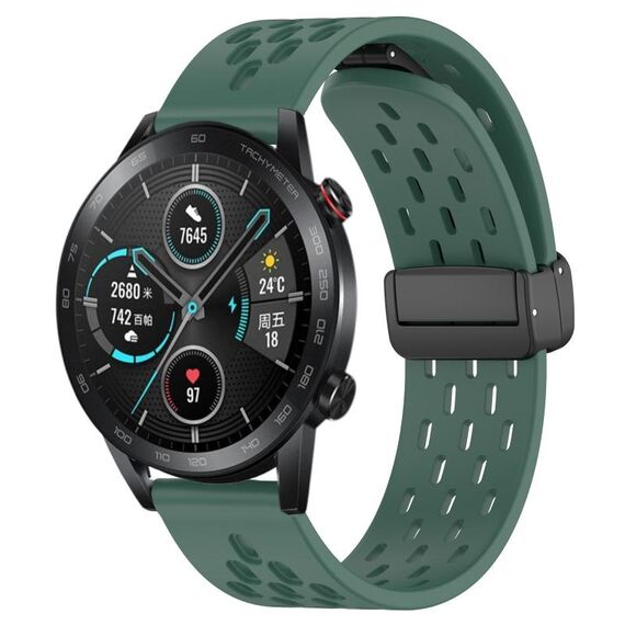 Per Honor Magic Watch 2 46mm 22mm Cinturino in silicone con chiusura magnetica pieghevole (verde scuro)