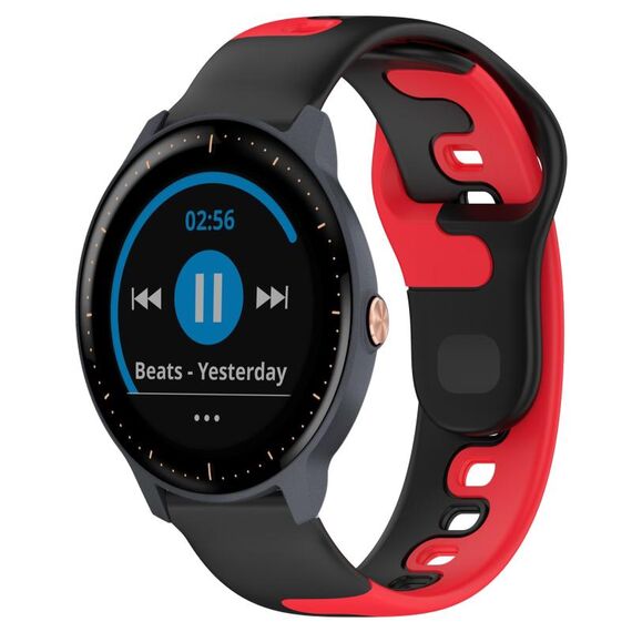 Per cinturino in silicone bicolore Garmin Vivoactive3 Music da 20 mm (nero + rosso)
