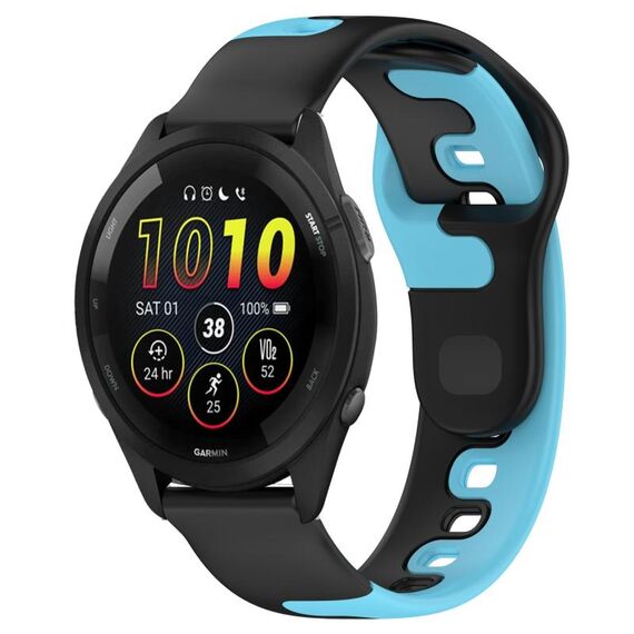 Per cinturino in silicone bicolore Garmin Forerunner 265 da 22 mm (nero + blu)