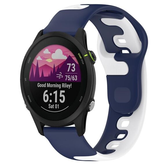Per cinturino in silicone bicolore Garmin Forerunner 255 da 22 mm (blu + bianco)