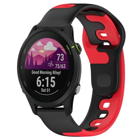 Per cinturino in silicone bicolore Garmin Forerunner 255 Music da 22 mm (nero + rosso)