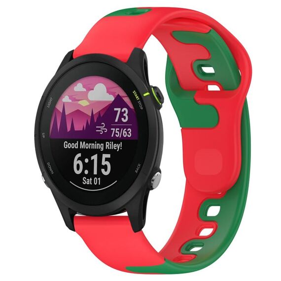 Per cinturino in silicone bicolore Garmin Forerunner 255 Music da 22 mm (rosso + verde)