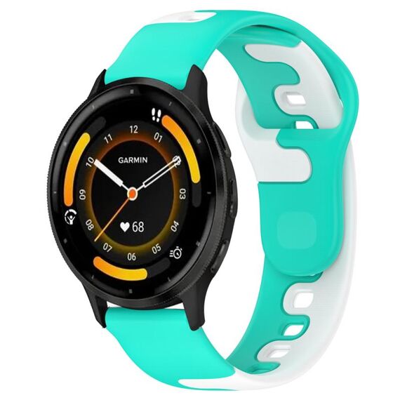 Per cinturino in silicone bicolore Garmin Vivoactive 4 da 22 mm (ciano + bianco)