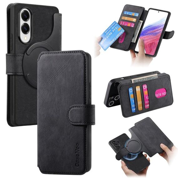 Per Samsung Galaxy S25 Edge 5G CaseNeo MagSafe RFID Antifurto Retro Custodia in Pelle per Telefono (Nero)
