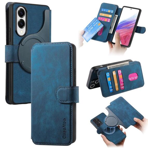 Per Samsung Galaxy S25 Edge 5G CaseNeo MagSafe RFID Antifurto Retro Custodia in Pelle per Telefono (Blu)