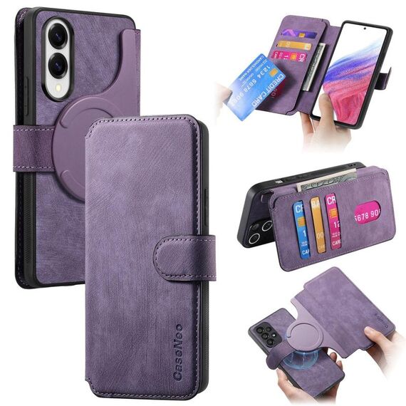 Per Samsung Galaxy S25 Edge 5G CaseNeo MagSafe RFID Antifurto Custodia in pelle retrò per telefono (viola)