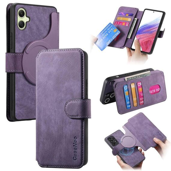 Per Samsung Galaxy A06 CaseNeo MagSafe RFID Anti-furto Custodia in pelle retrò per telefono (viola)