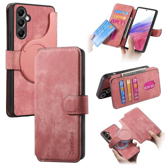 Per Samsung Galaxy A14 5G CaseNeo MagSafe RFID Anti-furto Custodia in pelle retrò per telefono (rosa)
