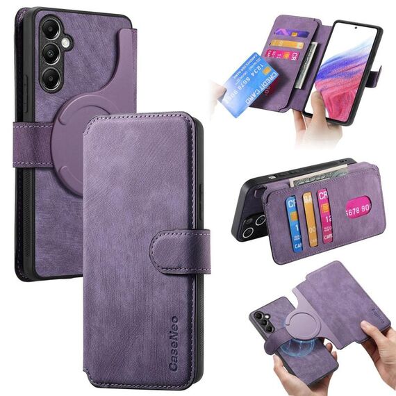 Per Samsung Galaxy A14 5G CaseNeo MagSafe RFID Anti-furto Custodia in pelle retrò per telefono (viola)