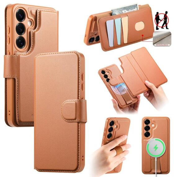 Custodia per Samsung Galaxy S25+ 5G, custodia Neo Finger Grip Strap MagSafe in pelle (marrone)