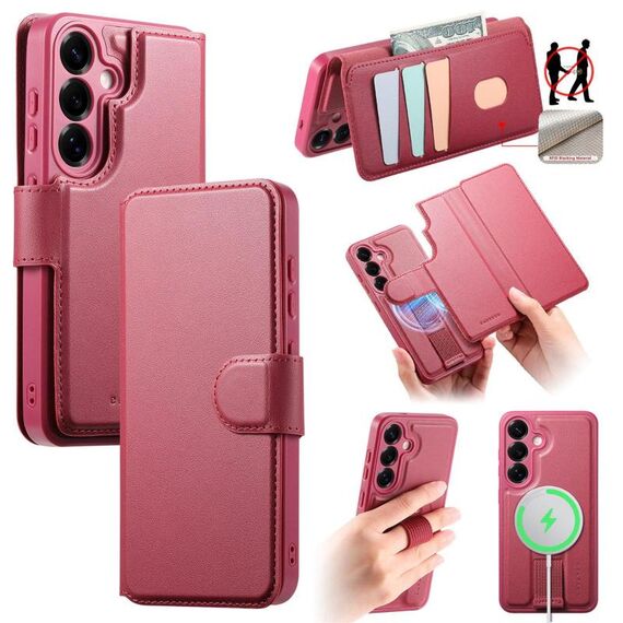 Per Samsung Galaxy S25+ 5G CaseNeo Finger Grip Strap MagSafe Custodia in pelle per telefono (rosso)