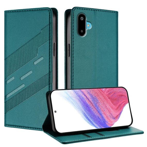 Per Samsung Galaxy F06 5G / M06 5G Custodia per telefono in pelle retrò con portafoglio multifunzionale in rilievo (verde scuro)