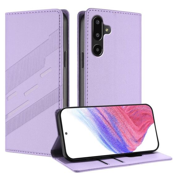 Per Samsung Galaxy F16 5G / M16 5G Custodia per telefono in pelle retrò con portafoglio multifunzionale in rilievo (viola chiaro)