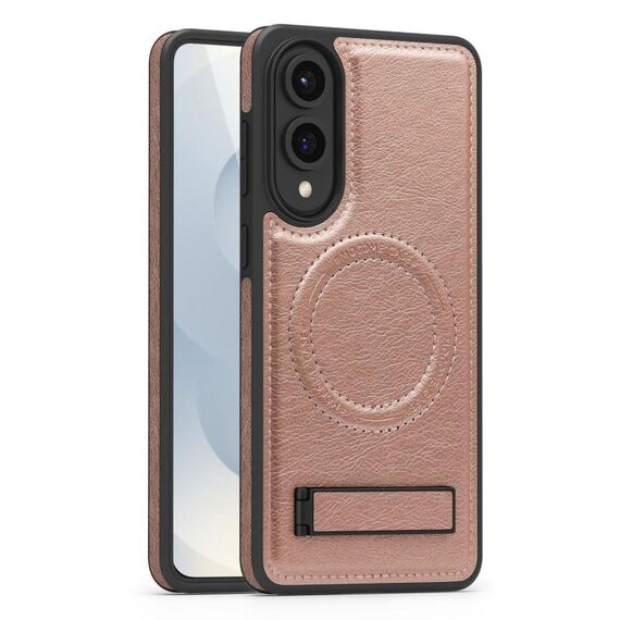 Per Samsung Galaxy S25 Edge 5G Custodia per telefono con supporto multifunzione MagSafe PU (oro rosa)
