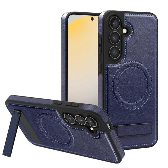 Per Samsung Galaxy S25 5G Custodia per telefono con supporto multifunzione MagSafe PU (blu reale)