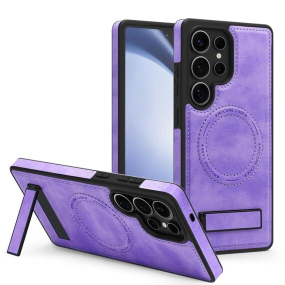 Per Samsung Galaxy S24 Ultra 5G Custodia per telefono con supporto multifunzione MagSafe PU (viola chiaro)