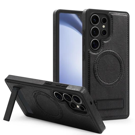 Per Samsung Galaxy S23 Ultra 5G Custodia per telefono con supporto multifunzione MagSafe PU (nero)
