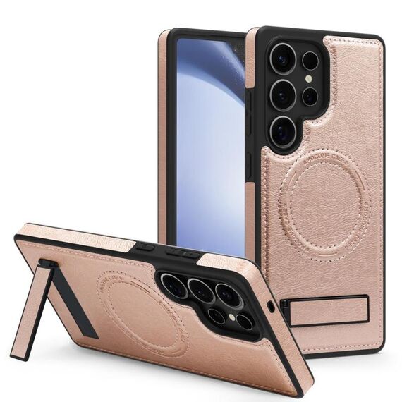 Per Samsung Galaxy S23 Ultra 5G Custodia per telefono PU con supporto multifunzione MagSafe (oro rosa)