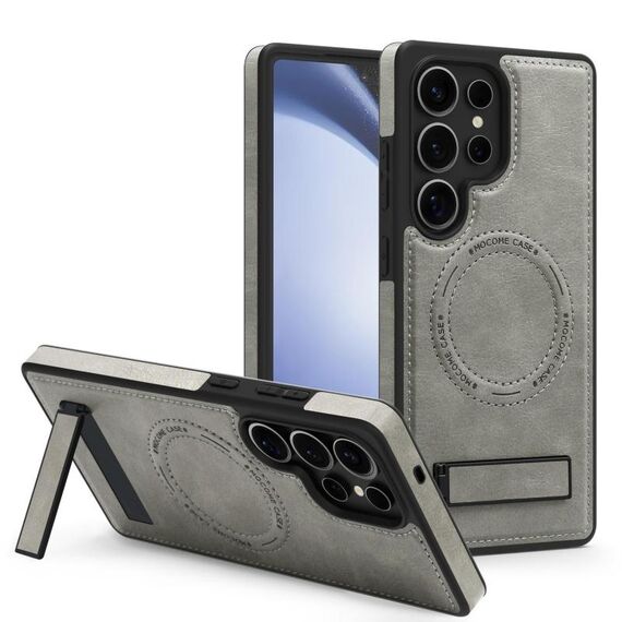 Per Samsung Galaxy S23 Ultra 5G Custodia per telefono con supporto multifunzione MagSafe PU (grigio titanio)