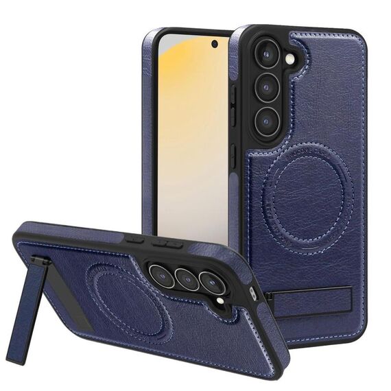 Per Samsung Galaxy S23 5G Custodia per telefono con supporto multifunzione MagSafe PU (blu reale)