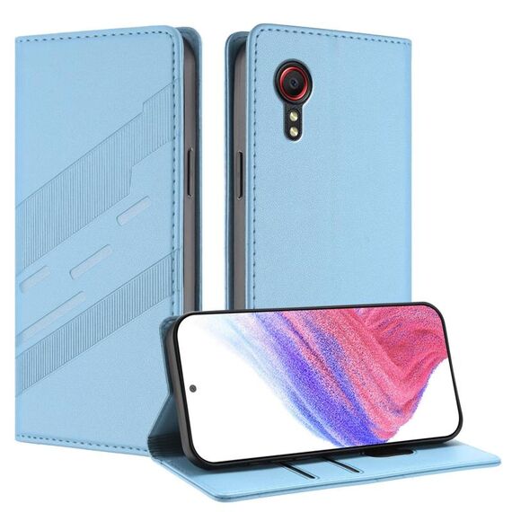 Per Samsung Galaxy XCover 5 Custodia per telefono in pelle retrò con portafoglio multifunzionale in rilievo (azzurro chiaro)