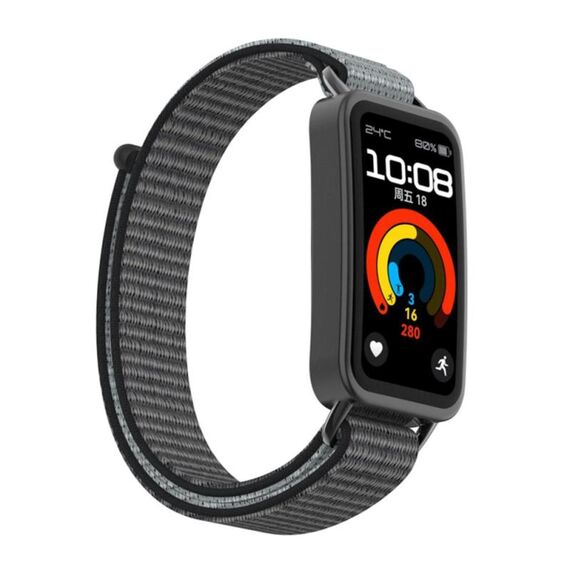 Per Huawei Band 10/9/8 Cinturino per orologio con gancio e passante in nylon con connettore metallico (grigio)