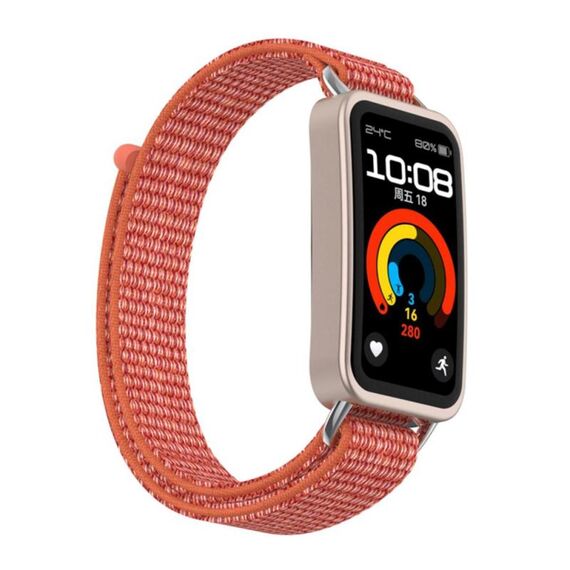 Per Huawei Band 10/9/8 Cinturino per orologio con gancio e passante in nylon con connettore metallico (rosso rosa)
