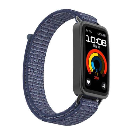 Per Huawei Band 10/9/8 Cinturino per orologio con gancio e passante in nylon con connettore metallico (blu notte)