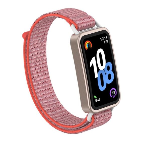 Per Huawei Band 10/9/8 Connettore in plastica Nylon Loop Hook e Loop Chiusura Cinturino per orologio (rosa fresco)