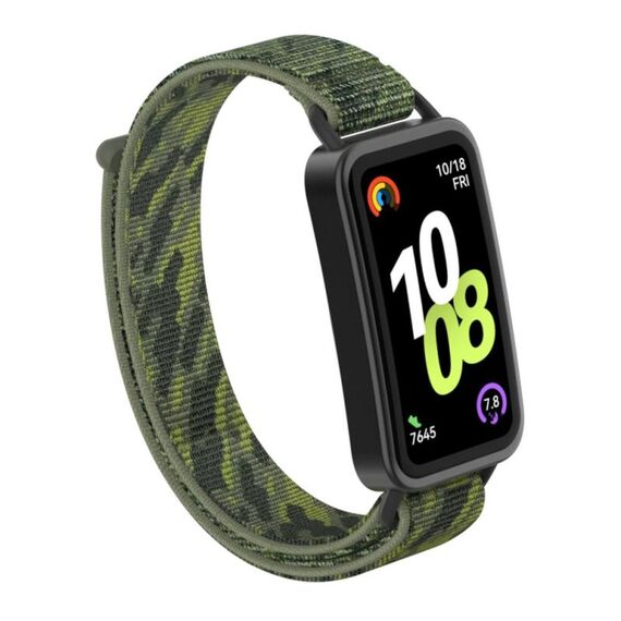 Per Huawei Band 10/9/8 Cinturino per orologio con gancio e passante in nylon con connettore in plastica (verde mimetico)